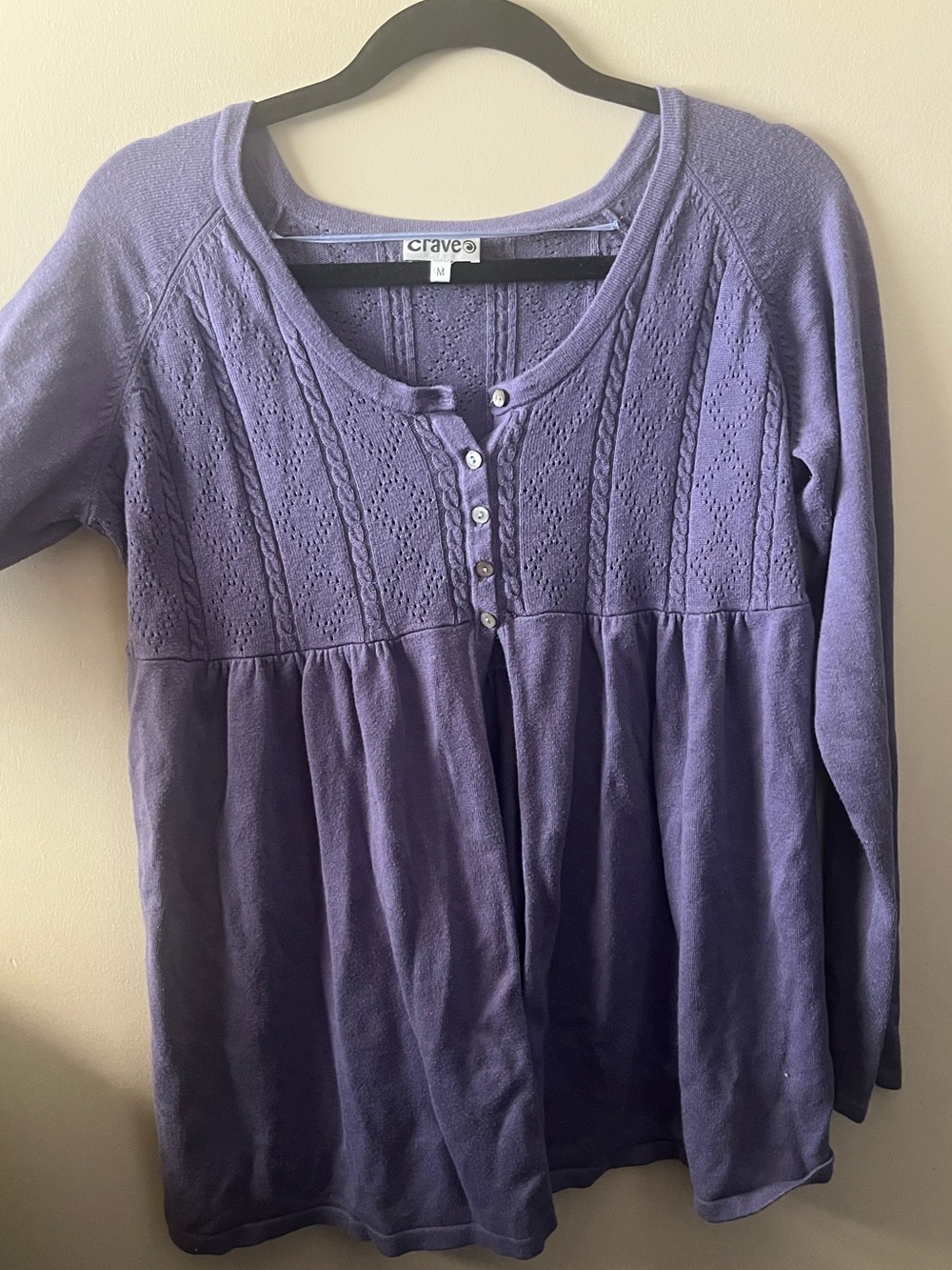 Crave Purple Knit Henley Babydoll Top